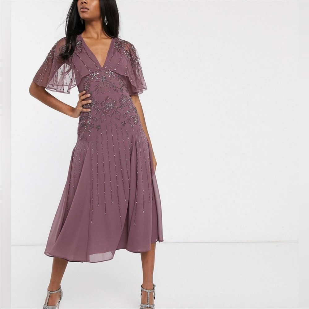 ASOS Purple Midi Embellished Cape Dress Size 6
